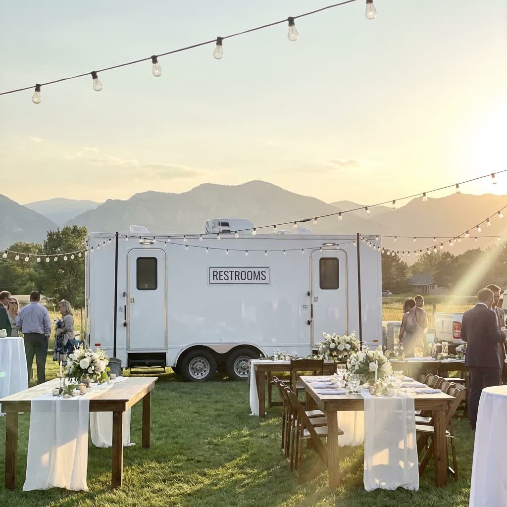 Wedding restroom trailer setup Denver